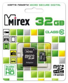 MicroSDHC 32 Gb MIREX class 10 + адаптер SD Mirex
