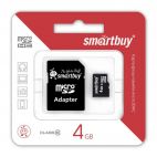 MicroSDHC 4 Gb SMART BUY class 10 + адаптер SD SmartBuy