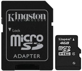 Карта памяти Kingston microsdhc 4gb class4+адаптер Kingston