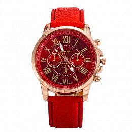 Часы наручные Geneva Platinum с кожаным ремнем красный Geneva