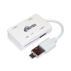 Картридер + USB-Хаб RITMIX CR 2322M, USB 3порта + OTG, белый Ritmix