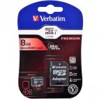 MicroSDHC 8 Gb VERBATIM class 10 + адаптер SD Verbatim